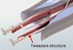Due to the tweezers structure, the cutting edges are always aligned.