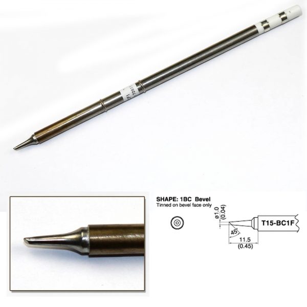 T15-BCF1 Bevel Soldering Tip 1mm/45°deg; x 11.5mm