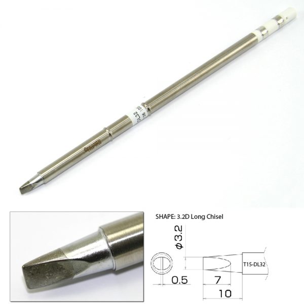 T15-DL32 Long Chisel Soldering Tip 3.2mm x 7mm x 10mm