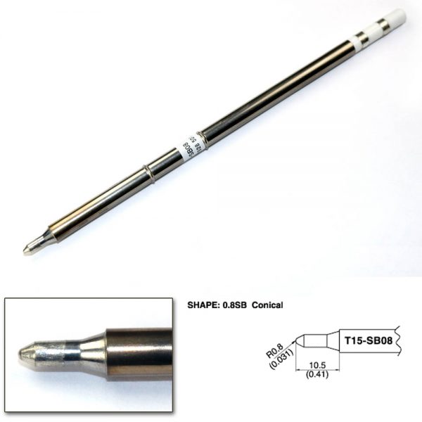 T15-SB08 Conical Soldering Tip R0.8mm x 2mm x 10.5mm