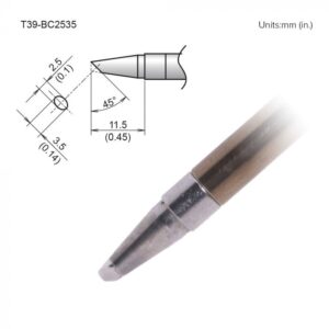 T15-1605 Long Bent Chisel Soldering Tip R0.75mm /30° x 19mm