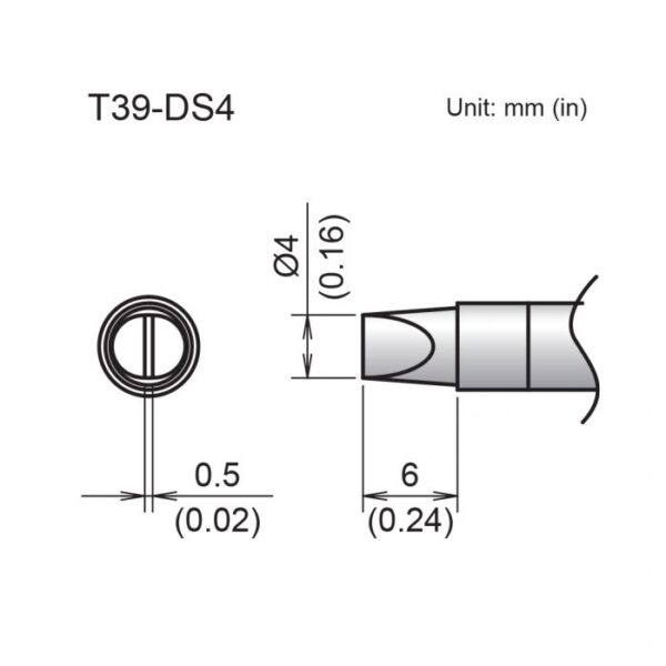 T39-DS4 soldering iron tip diagram.