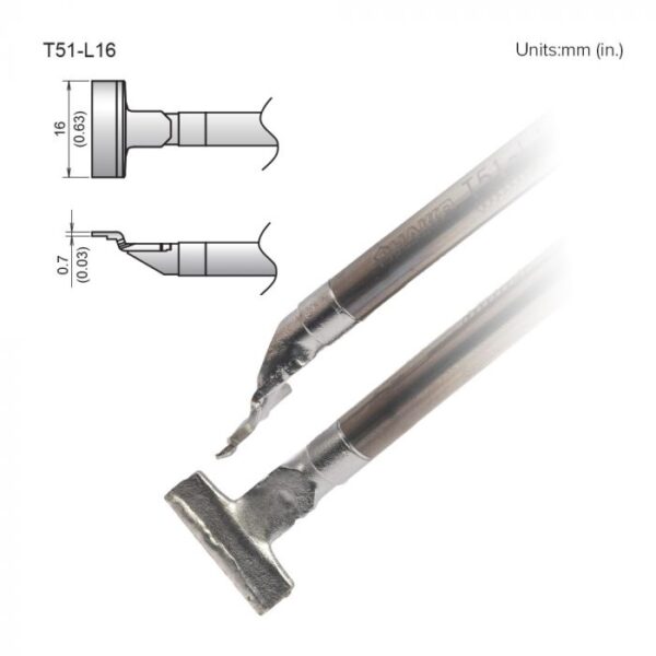 Here's an alt tag for the image: Soldering iron tips T51-L16, angled and chisel.