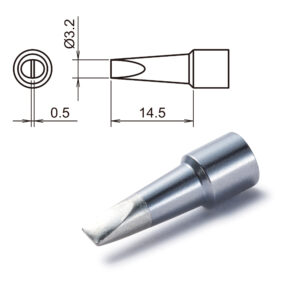 Soldering iron tip with dimensions.